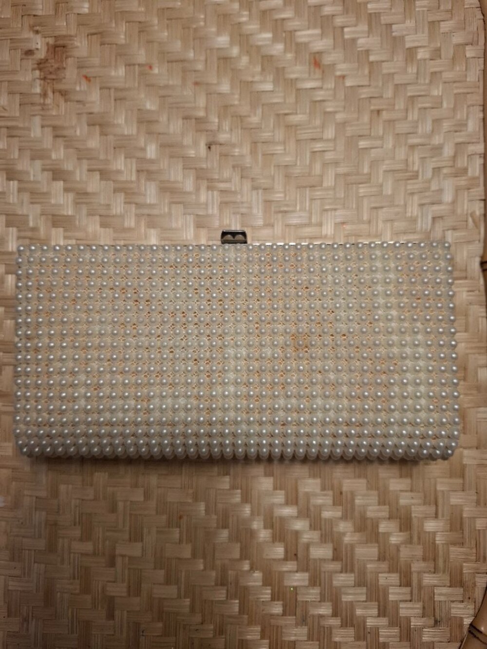 Vintage JR USA faux‑pearl beaded clutch